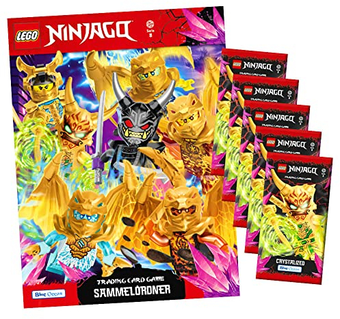 Lego Ninjago Karten Trading Cards Serie 8 - Crystalized (2023) - 1 Sammelmappe + 5 Booster Sammelkarten Bundle + 10 Originale Hüllen