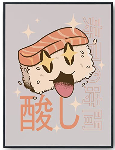 JOPRICO Kawaii Poster - Sushi - retro Japan Poster - Küchenposter - japanische Wand Deko