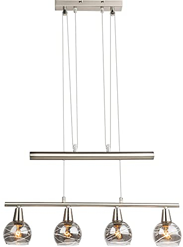 Hängeleuchte Pendelleuchte Esstisch höhenverstellbar Esszimmerlampe Glas LED Hängeleuchte 4 flammig, Zugpendel, 4x 4W 4x 200 lm 3000K, LxH 60 x 160 cm