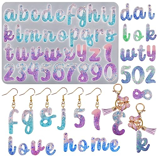 HyzaPhix Stampo Alfabeto in Silicone, Stampi per Lettere Numero in Resina Epossidica, Stampini di Gioielli, Alphabet Resin Molds per Portachiavi Fai da Te Orecchini Collana Creazione di Gioielli