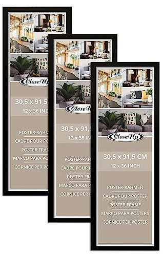 Close Up Posterrahmen | 3er Set Schwarz Black | Premium MDF | mit bruchsicheren Acrylscheibe | Für Poster Kunstdrucke Fotos | Hochformat Querformat | 3 Pcs - 30,5 x 91,5cm