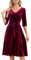 Bbonlinedress Samtkleid Damen Langarm Midilang Abendkleid elegant für Hochzeit Winter Festliche Kleider Vintage Rockabilly Cocktailkleid Party Weihnachtskleid Burgundy XL