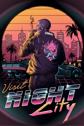 Cyberpunk - Visit Night City - Poster Plakat Druck - Grösse 61x91,5 cm + 1 Ü-Poster der Grösse 61x91,5cm