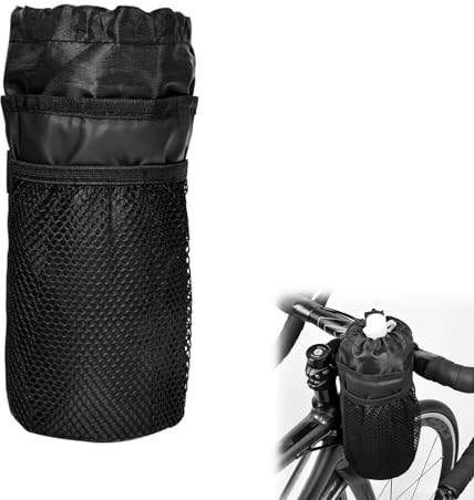Porte Gourde avec Sac en Filet pour Vélo,Porte Velo avec Poche en Maille, Porte Gourde Velo sans Vis,Sac de Vélo Isotherme avec Porte-Bouteille,Porte Bidon avec Poche en Filet et Fermeture à Cordon