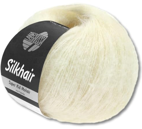 Frida's Wollhaus Lana Grossa 25 g Silkhair Mohair Superkid Seide Wolle Häkeln Stricken 43 Farben (117 | Weiß)