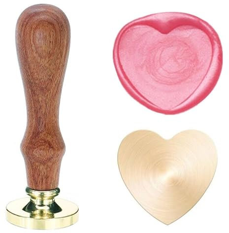 Poemluve Siegel für Wachs Blanko 25MM Rund Wachssiegel Stempel mit Holzgriff Siegelstempel für DIY, Hochzeitseinladungen, Geschenkkarten, Grußkarten (Herz Setzen)