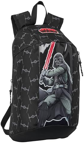 Star Wars The Fighter, Mini-Rucksack für den täglichen Gebrauch, ideal für Kinder unterschiedlichen Alters, bequem und vielseitig, Qualität und Widerstandsfähigkeit, 22 x 10 x 39 cm, Schwarz, Schwarz