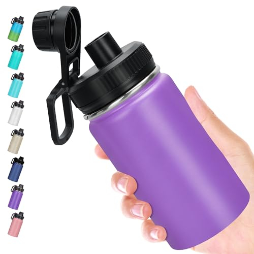 Milifox 350ml Insulated Water Bottle Leakproof,Vacuum Stainless Steel Water Bottles,Dual Use of Hot Cold Drinking Flask Double Wall Insulation,18 Hours Cold and 8 Hours Hot(Purple)