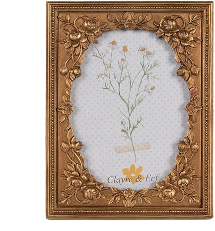 Clayre & Eef Bilderrahmen 10x15 cm Goldfarbig Kunststoff Glas Rechteck Fotorahmen