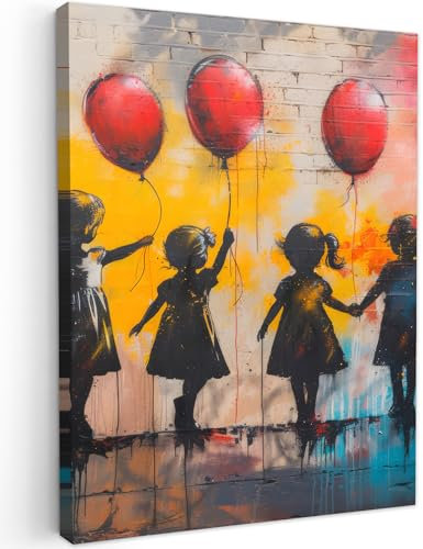 MuchoWow© Wandbilder 50x70 cm Schlafzimmer Home Deko Wohnung Bild Wohnzimmer Fotoleinwand Wand Bilder Leinwand Wall Decor Graffiti - Kinder - Street art - Ballon - Banksy - Balloon Girl