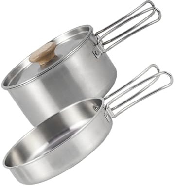 Anneome 1 Jeu Ensemble de casseroles à Pique- Pot de Camping ustensile de Batterie de Cuisine Acier Inoxydable poele en Acier Inoxydable poêles à Frire poêlon friture marmite Majeur