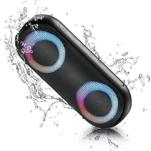 NOTABRICK Bluetooth Lautsprecher mit Licht, Tragbarer Musikbox mit IPX7 Wasserdicht, Kabellose Bluetooth 5.0 30W Stereo-Pairing, 24h Akku für Zuhause Draußen Party Reisen(Schwarz)