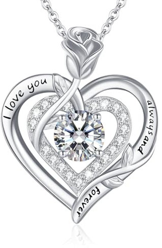 LAVUMO Moissanite Halskette Damen Silber 925,Moissanite Kette Damen Gold/Rosegold/Silber Doppel Herz Rose Anhänger Weihnachten Valentinstag Geburtstag Schmuck Geschenke für Frauen Freundin Mama