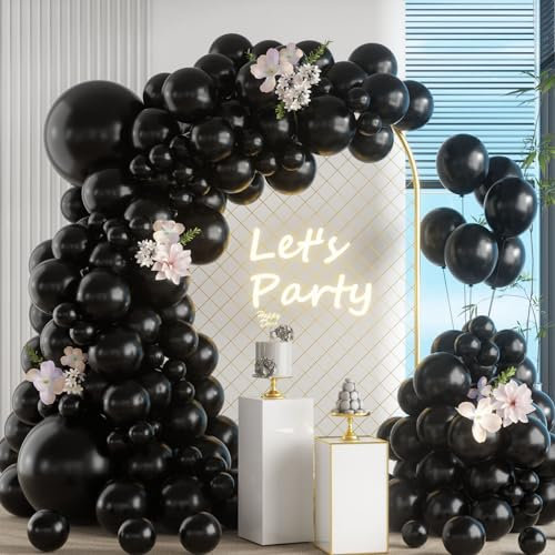 Luftballon Girlande Schwarz, 105 Stück 5 10 12 18 Zoll Pastell Schwarz Ballon Girlande Geburtstag Set, Mattes Schwarzer Luftballon Hochzeit Schwarze Latex Ballons für Babyparty Hochzeit Party