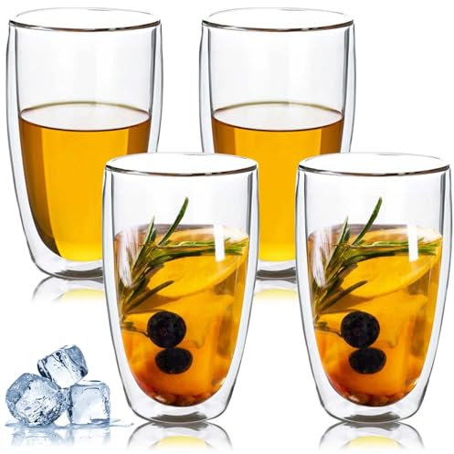 Lot de 4 tasses à expresso à double paroi de 450 ml - Verres à cappuccino - Tasses à café - Verres à café glacé - Verres à café - Verres thermiques