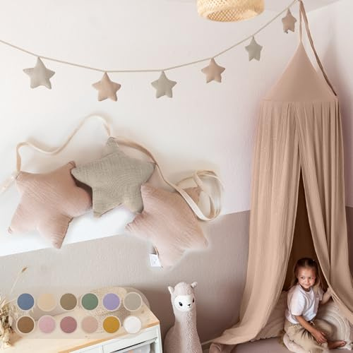 LILIMAUS Sternen Wimpelkette Stoff [in 12 Farben] Wimpelkette Kinderzimmer - 100% Baumwolle Handmade Girlande Stoff - Wimpelkette Musselin - Hausbett Deko Mädchen & Jungen - Girlande Deko Babyzimmer