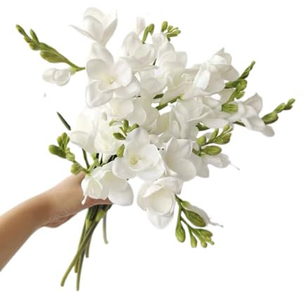 BQEE Künstliche Freesien, 2 Stück, 59,9 cm hoch, lebensechte Seidenblumen, Heimbüro, Hochzeitsdekoration (weiß)