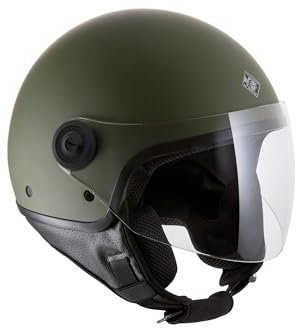 Tucano Urbano casco demi jet unisex EL'JETTIN 6.0. Casco moto in policarbonato, casco scooter small fit. Calotta XS-M ed L-XXL. Casco estate inverno. Casco omologato ECE 22.06 Verde opaco Tg. S