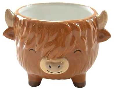 Sass & Belle Highland Cow Mini Planter on Legs - Cute Animal Planter for Houseplants, Quirky Decorative Flower Pot for Home Décor, Ceramic Novelty Pot, Part of Sass and Belle selection of Plant Pots