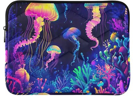 Laptop Sleeves Neon Jellyfish Coral Protective Case with Zipper Briefcase Carrying Cover, 15-15.6 Inch