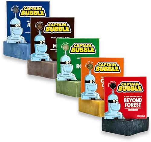 CAPTAIN BUBBLE Pastilla de Jabón Cuerpo, Manos y Cara Welcome Pack 140g (pack de 5) - Jabones Naturales Artesanos Biodegradables | 0% Sulfatos | Mejora Piel Grasa, Seca, Acné, Eczema