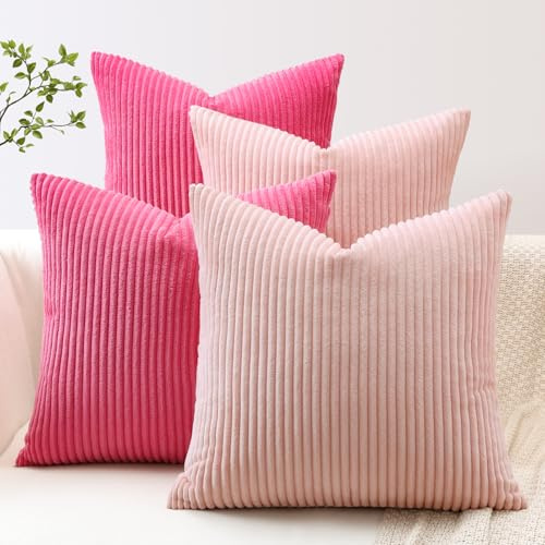 JOTOM Lot de 4 Housse de Coussin en Velours Côtelé Décoratif Canapé Taie d'oreiller Doux Decoration pour Maison Salon Chambre Canapé Décoration 40x40cm (Rose Chaud)