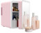 Ccarzzi Mini Fridge for Bedrooms 4 L/6 Cans Portable Skincare Fridge with LED Light Mirror for Car, Office, Makeup, Drinks, Fruit, AC DC Power Warmer & Cooler (Pink)
