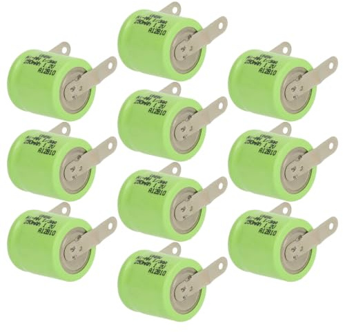 vhbw 10x Akku Ersatz für 1/3AA für Modellbau (250mAh, 1,2V, NiMH, Grün, mit Lötfahne (U))
