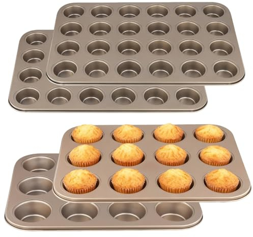 CHUIFAI 4 Stück Muffin Backform 12er und 24er, Antihaft Karbonstahl Muffinblech Muffin Backblech für Muffins, Cupcakes, Brownies, Pudding, Kuchen, Spülmaschinengeeignet