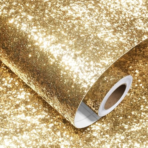 Decotalk Pailleté Papier Peint Champagne or 40X900cm Papier Peint Adhesif Mural Doré Brillant Revetement Mural Adhésif Pour Meuble Décoration de Fte Decoratif Autocollant Chambre Armoire Salon