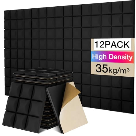 Fstop Labs Self Adhesive Acoustic Foam 12 Pack Set, 1.18 X 11.8 X 11.8 Sound Proofing Panels, Denseness 35kg/m³, Acoustic Foam Panels for Recording Studio Office Home(3x30x30cm)