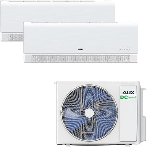 AUX A++ Set de aire acondicionado Multi Split 18000 BTU (5,3 kW) – Unidad exterior + 2 unidades de pared 9000 BTU con WiFi – Refrigerante R32 – Blanco mate – Aire acondicionado silencioso para 2