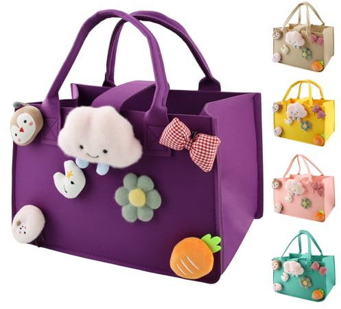 Dwafill Einkaufskorb Kinder, 30 * 20 * 18 cm Filztasche Klein Bunt, Kleine Filztasche Mit Griff, Korbtasche Kinder, Spielzeugtasche Junge, Als Geschenktüte für die Feiertage