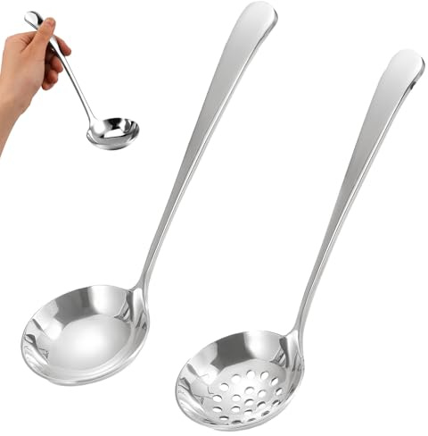 Set di 2 Mestoli in Acciaio Inox - Mestolo per Zuppe e Mestolo Forato da 6 cm, per Salse, Sughi e Minestre