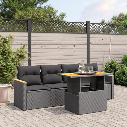 Qnhdfrt 5-Piece Black PE Rattan Patio Sofa Set