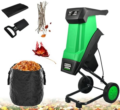 TYH Biotrituratore Elettrico da Giardino, Cippatore per Legno con Sacco di Raccolta da 50 Litri, Cippatore per Impieghi Gravosi da 4500 Giri/min, capacità di Taglio di 40 Mm, Facile da Pulire