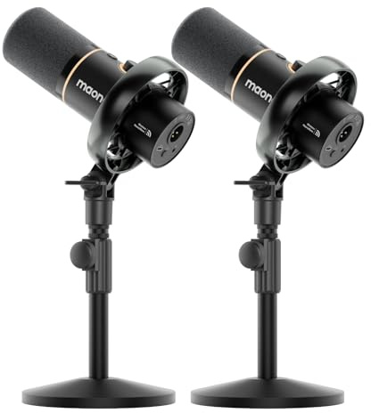 MAONO PD200W - Paquete de equipo de podcast inalámbrico híbrido para 2, kit de micrófono dinámico XLR USB con 2 soportes de escritorio, software, cancelación de ruido, para podcast coalojado