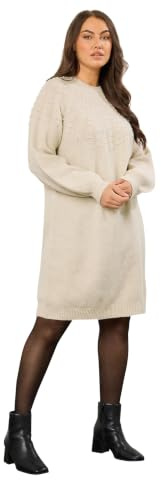 EVANS Curve Brown Pearl Embellished Cable Knit Dress - Women's - Plus Size Curve