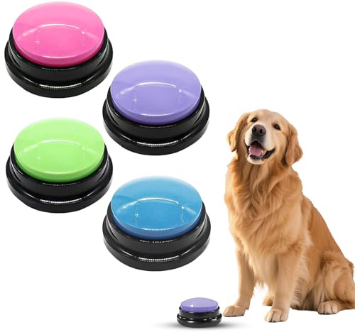 BUCOMTU 4 Piezas Buzzers con Botones de Grabación Botones Perros Comunicación para el Adiestramiento y el Juego de Mascotas