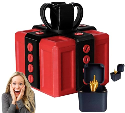 Nervige Geschenkbox,Mittelfinger Geschenk Box 3D Gedruckte mit Schrauben, Komplettset für Lustige Streiche an Erwachsene, Ideal für Geburtstag und Weihnachten (Schwarz und Rot)