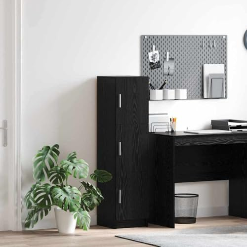 Hoopleep Highboard Schwarze Eiche 31,5 x 32 x 124 cm, Holzwerkstoff Schrank mit Tür, modernes Möbelstück für Wohnzimmer, Schlafzimmer, vielseitiger Stauraum Organizer