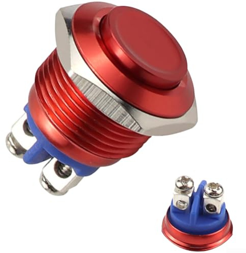 Interrupteur à bouton, bouton poussoir en métal, tête haute anodisée, 16 mm, pieds à vis pour panneau de commande (rouge)