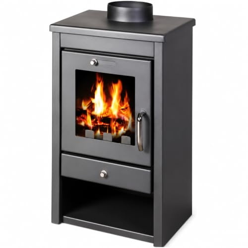 Deluxe SM Holzofen 7,48 kW, Schwarzer Stahlkaminofen, oberer Rauchrohranschluss