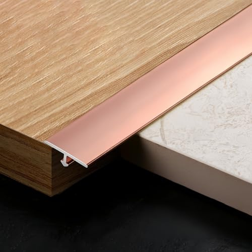 Coayuou Floor Trim 120cm* 2 Pcs Aluminum Wide Door Threshold Strip T Molding Metal Transition Strip For Professional-Grade Flooring Finish - Works With Hardwood, Laminate & Tile(Rose gold,10mm)