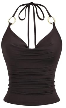 GORGLITTER Neckholder Top Damen Rückenfrei Trägertop Elegant Halterneck-Top | Crop Top Damen, Top Mit Wasserfallausschnitt, Trägertop Damen, Halter Neck Top, Top Bauchfrei Damen