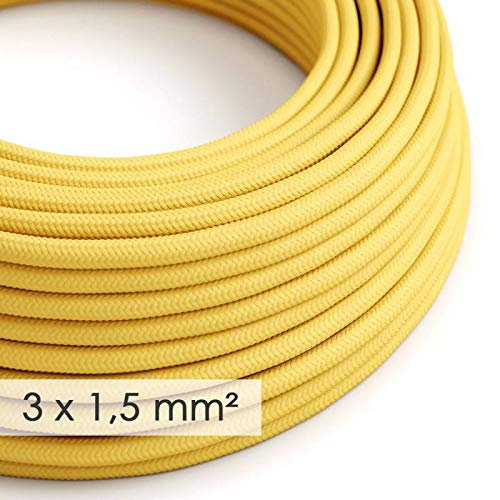 Creative-Cables L'originale cavo elettrico in tessuto a larga sezione 3x1,50 (5 m, Giallo RM10) – Rotondo, effetto seta – Ideale per impianti a vista – Sicurezza certificata