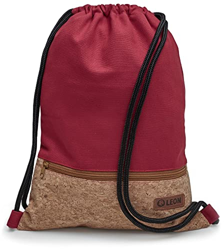 By Bers LEON Turnbeutel mit Innentaschen in Kork oder Schlange -DesignRucksack Tasche Damen Herren & Teenager Gym Bag Draw String (Kork_Rot)