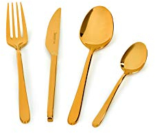 Barazzoni, Set di Posate da Tavola Malachite Oro, Monoblocco in acciaio inox 18/10, per 6 persone, 24 pezzi: 6 forchette, 6 cucchiai, 6 coltelli, 6 cucchiaini da tè