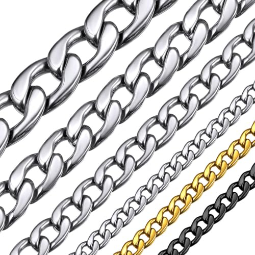 ChainsHouse Panzerkette für Herren Halskette 71cm Edelstahl Kette Mann Halskette 15mm Kubanische Kette ohne Anhänger Silber Gliederkette Männer Halsreif Punk Halsschmuck für Valentinstag
