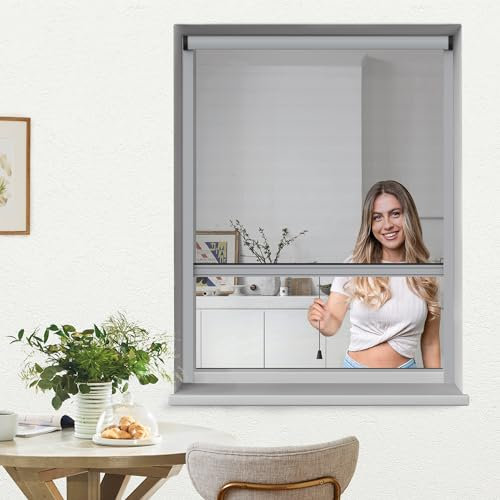 jarolift 4 en 1 Zanzara Moustiquaire Enroulable Pour fenêtres, Cadre En Aluminium, Toile En Fibre De Verre Robuste, 130 x 160 cm (larg x H), Argent